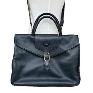 Longchamp Blue Leather Crossbody Briefcase Used Condition Gold Hardware